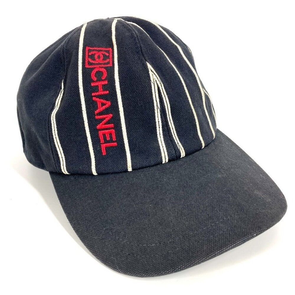 CHANEL Sports CC CC Mark logo hat cap baseball cap cotton Navy/Red - Picture 12 of 16